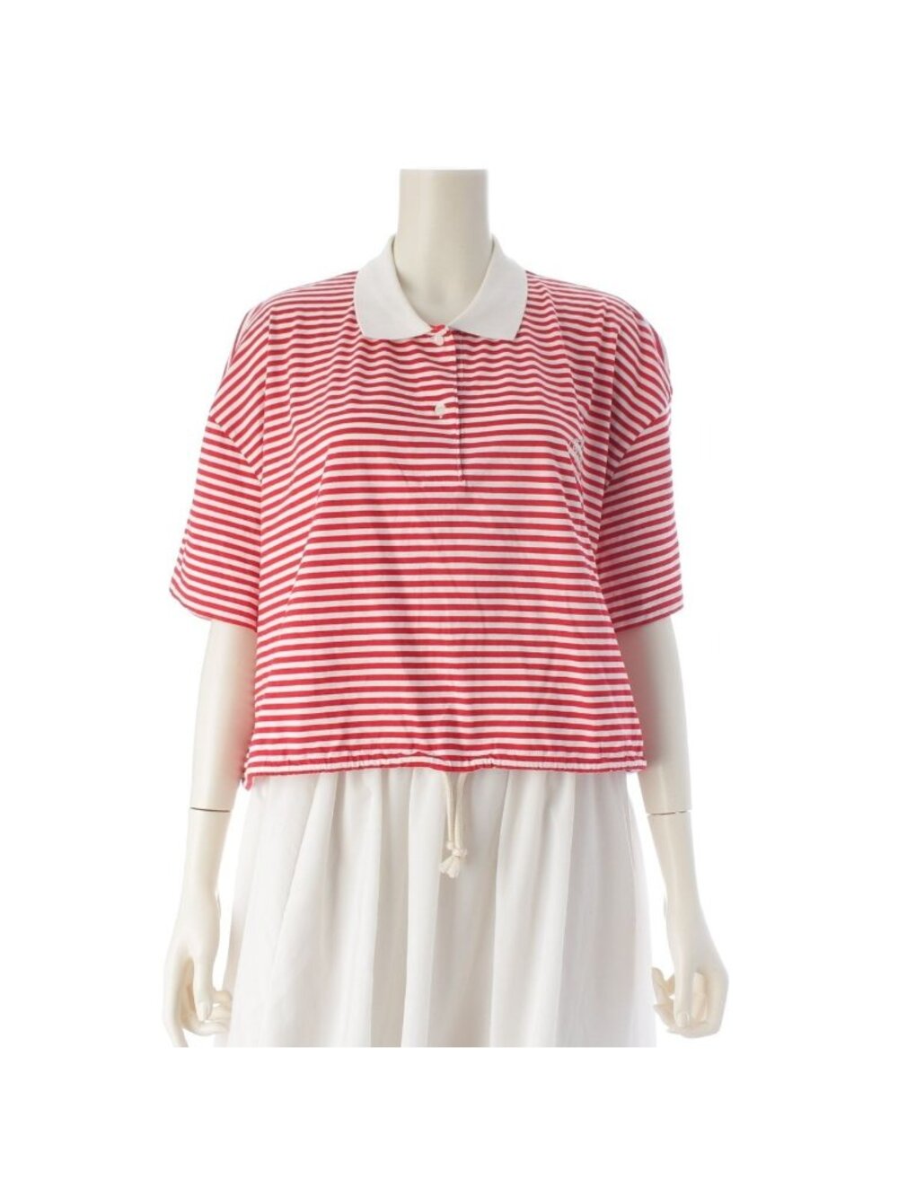 Prada Cotton Logo Embroidery Border Jersey Polo Shirt Red White